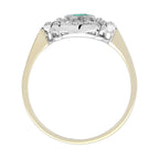 Round Green Emerald & Diamond Art Deco Style Two Tone Gold Ring