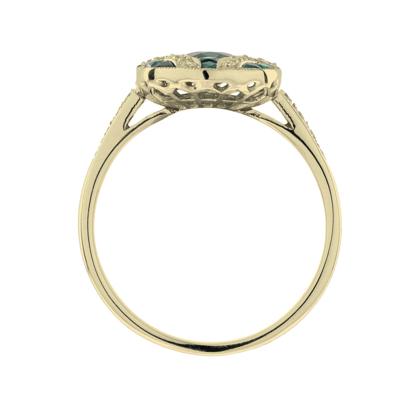 art deco style oval cut green emerald & diamond vintage inspired white gold ring