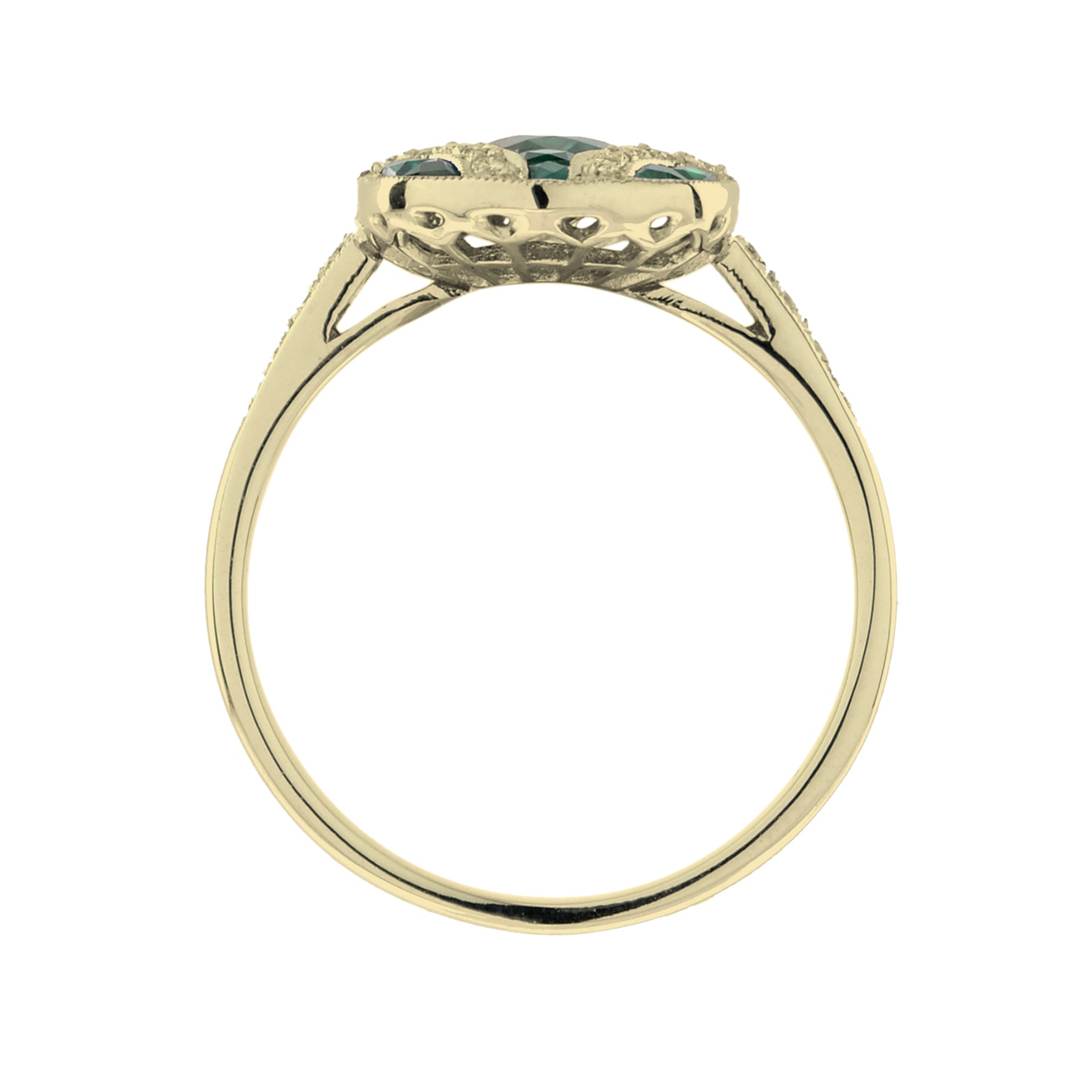 Art Deco Style Oval Cut Green Emerald & Diamond Vintage Inspired White Gold Ring