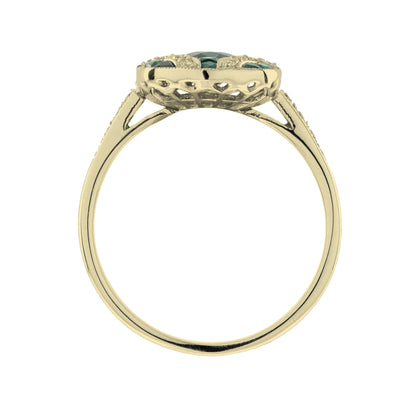 Art Deco Style Oval Cut Green Emerald & Diamond Vintage Inspired White Gold Ring