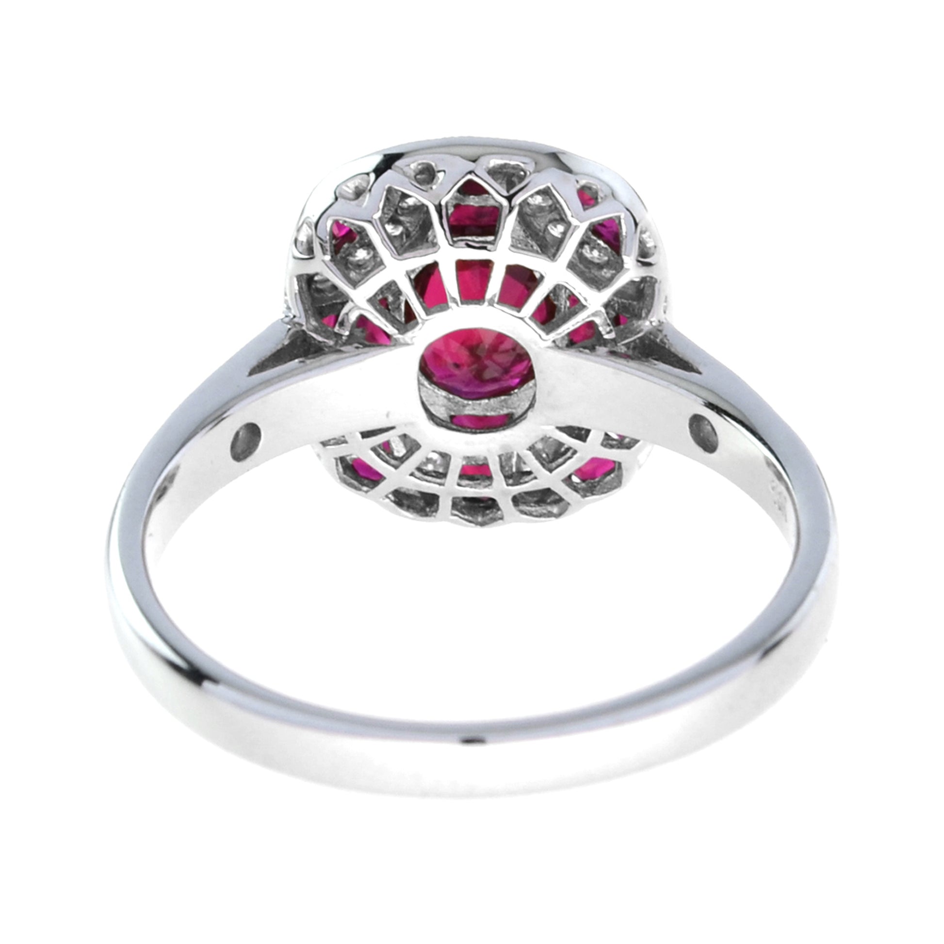 Art Deco Style Red Pink Oval Ruby & Diamond Mosaic Special Unique Cut Ring
