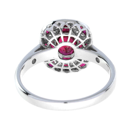 Art Deco Style Red Pink Oval Ruby & Diamond Mosaic Special Unique Cut Ring