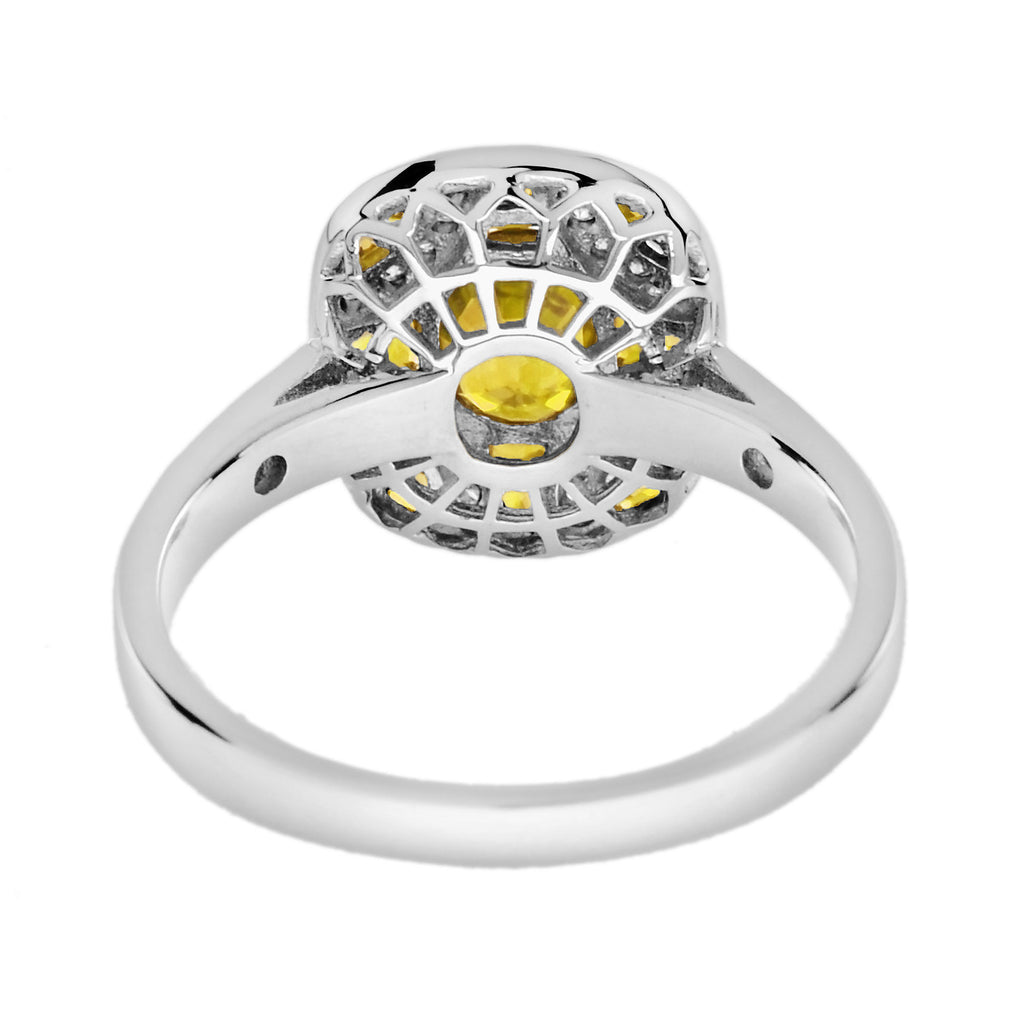 1.48 Ctw Art Deco Style Yellow Sapphire & Diamond 14K White Gold Ring