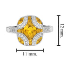 Yellow Sapphire & Diamond Vintage Inspired Art Deco Style White Gold Ring