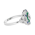 1.55 ctw Art Deco Emerald, Blue Sapphire & Diamond 18K White Gold Floral Halo Ring