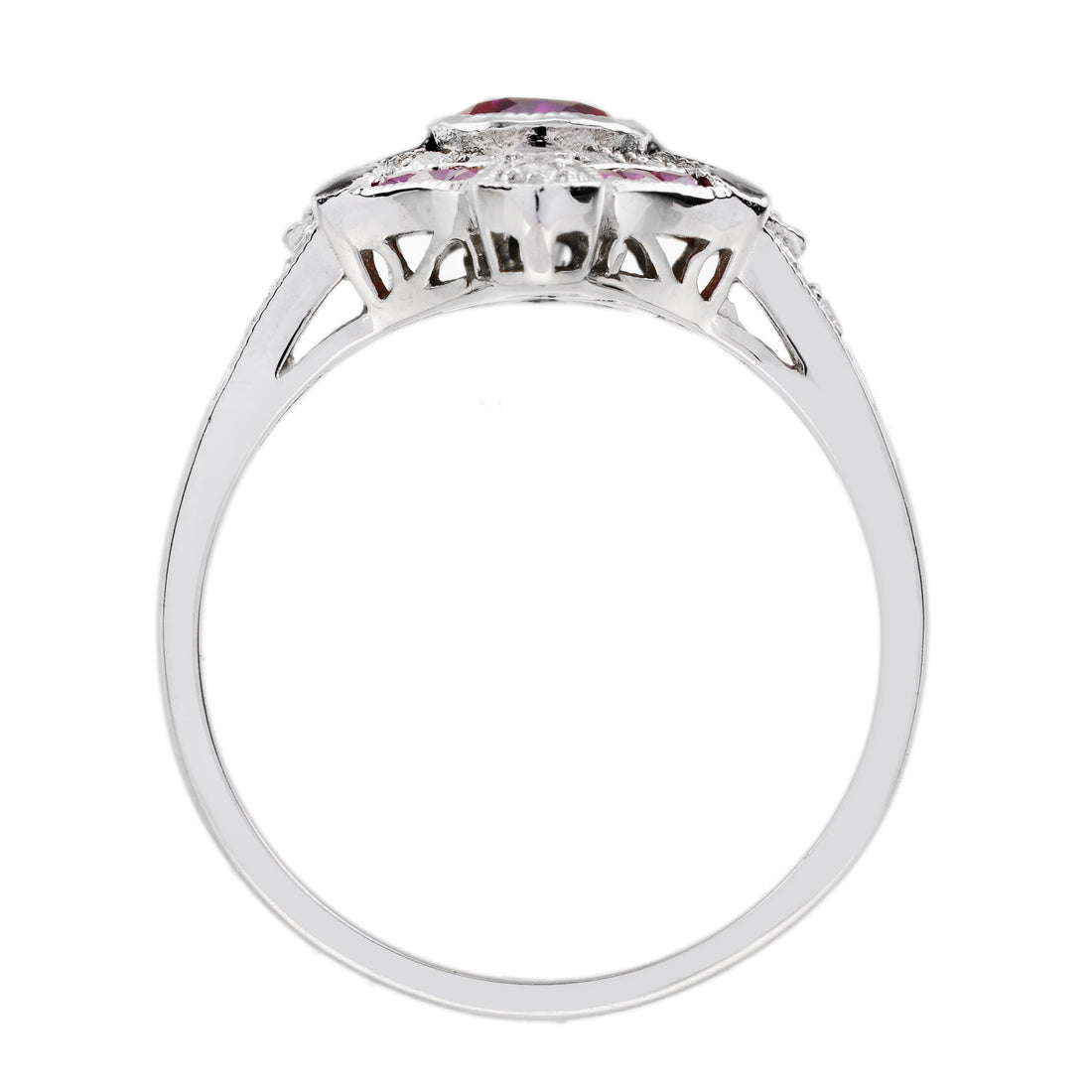 Diamond &amp; Ruby Enamel Art Deco Style White Gold Ring