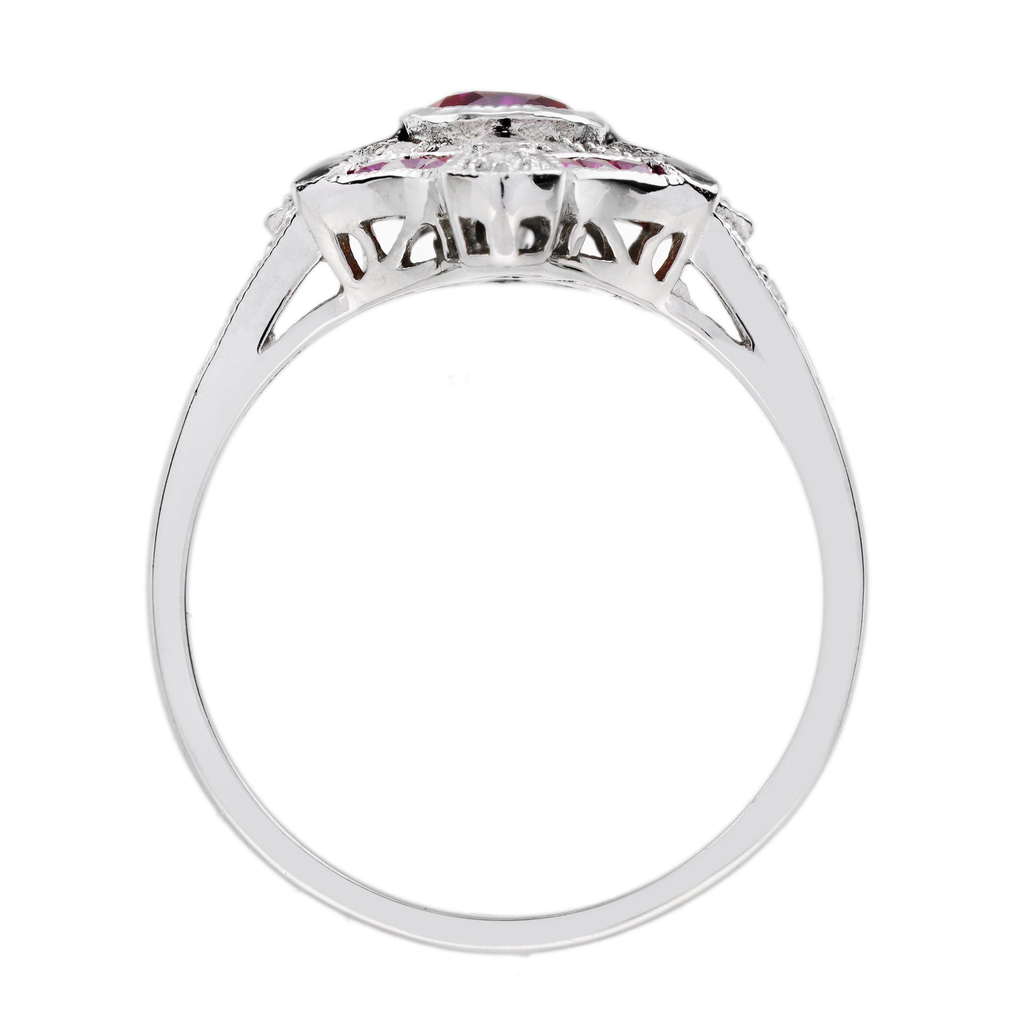 Diamond &amp; Ruby Enamel Art Deco Style White Gold Ring