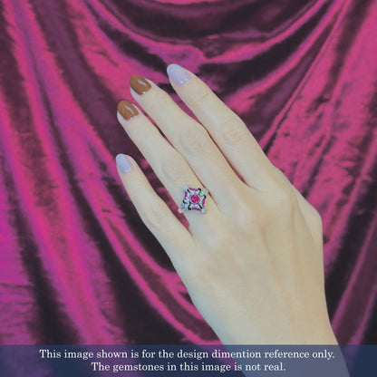 Diamond &amp; Ruby Enamel Art Deco Style White Gold Ring