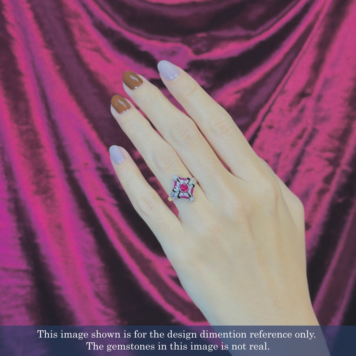 Diamond &amp; Ruby Enamel Art Deco Style White Gold Ring
