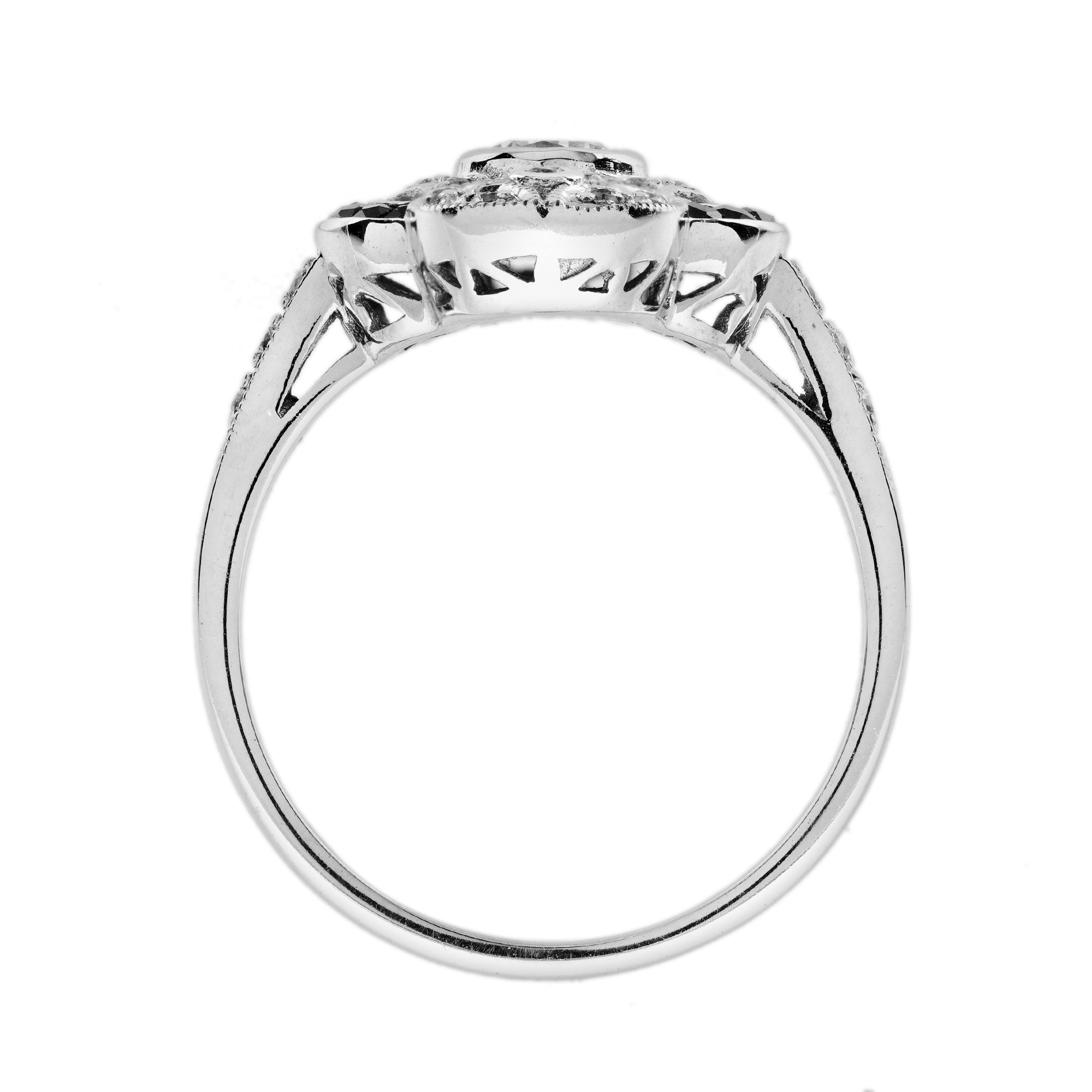 Diamond &amp; Blue Sapphire Edwardian Style Cluster 14K White Gold Ring
