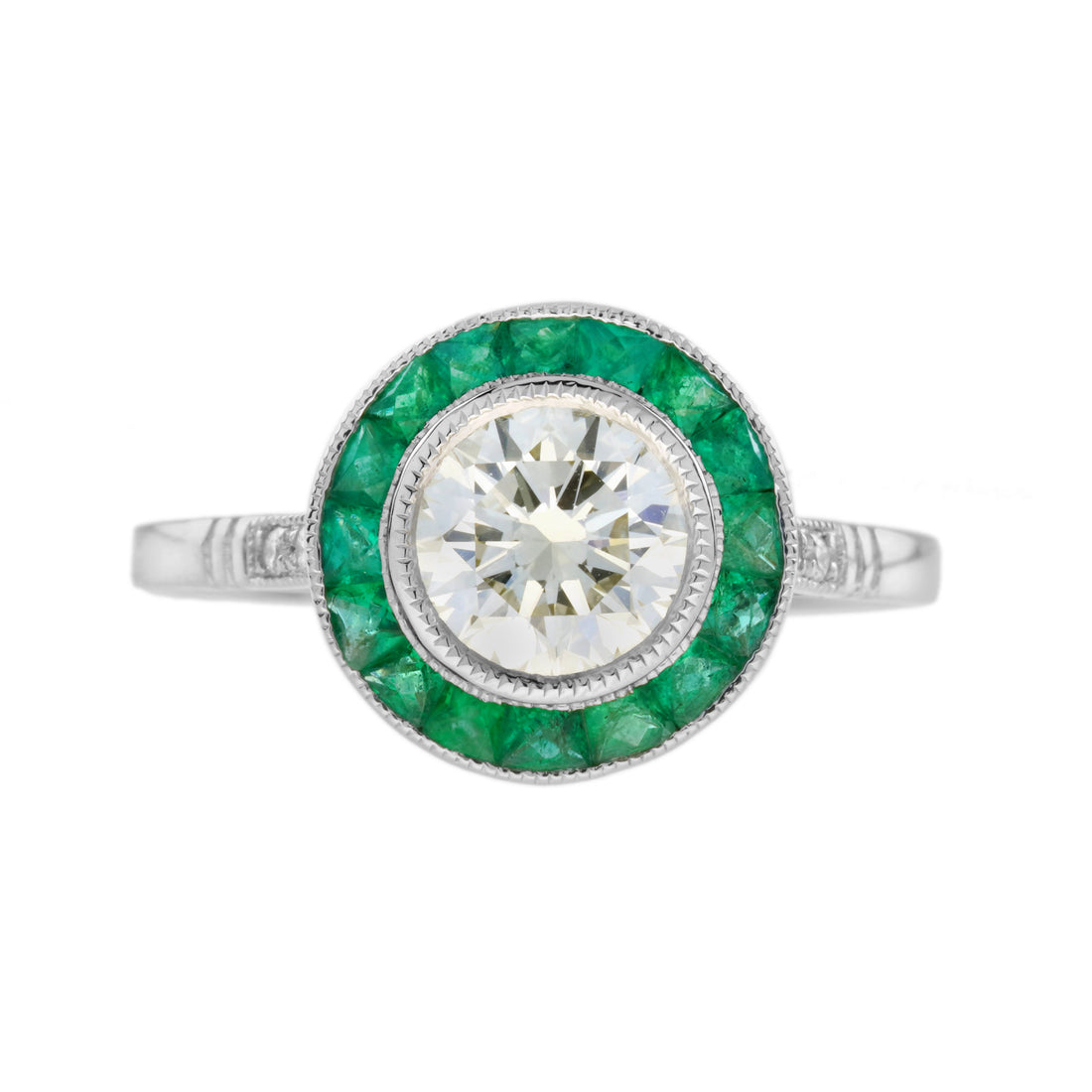Certified Diamond & Green Emerald Fancy Art Deco Style Halo Set Platinum Ring