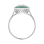 Certified Diamond & Green Emerald Fancy Art Deco Style Halo Set Platinum Ring