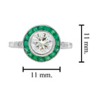 Certified Diamond & Green Emerald Fancy Art Deco Style Halo Set Platinum Ring
