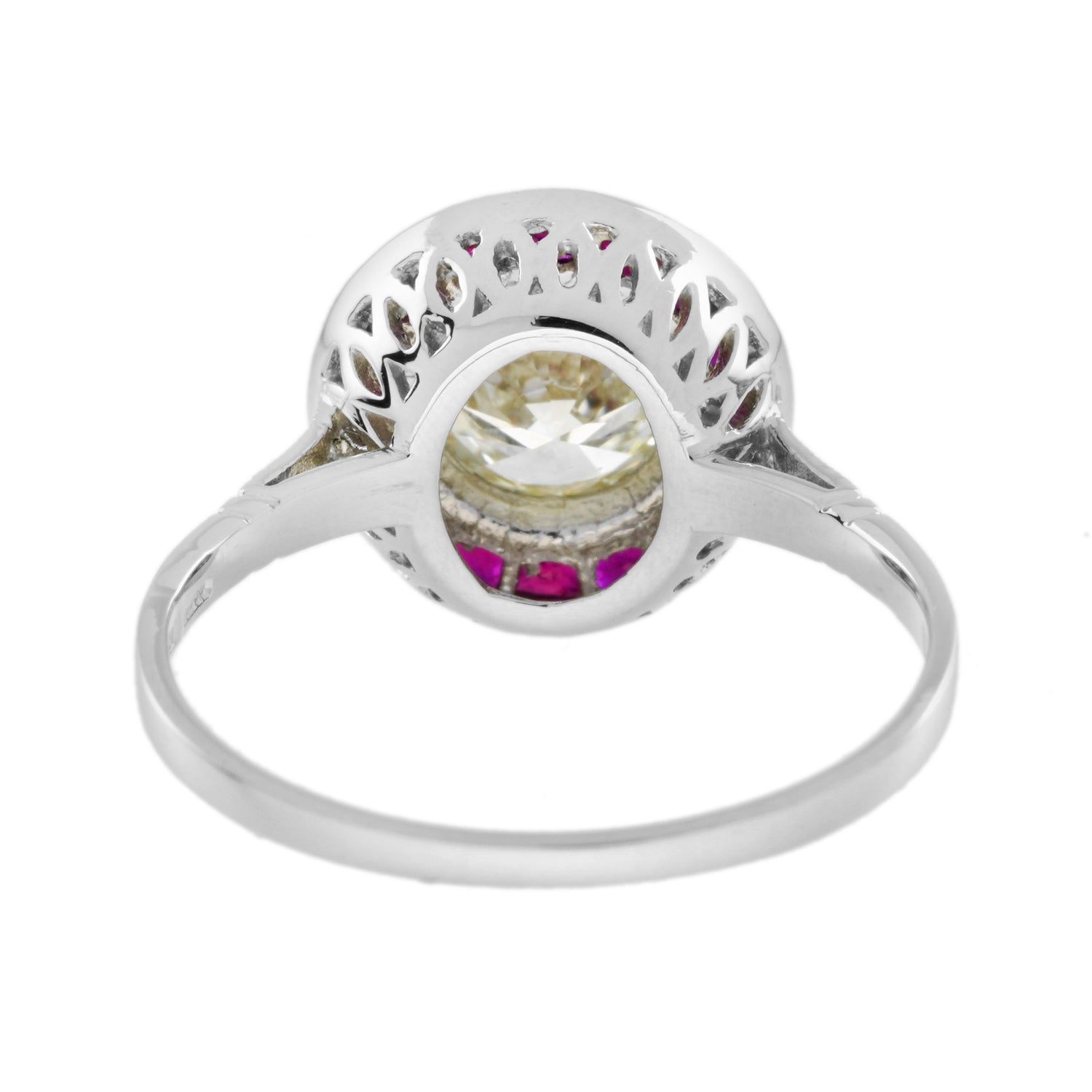 Certified Round Diamond &amp; Red Pink Ruby Halo Set Art Deco Style Platinum Ring