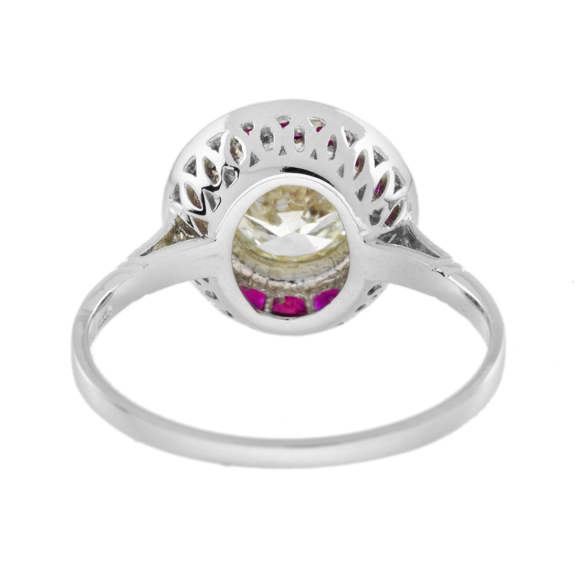Certified Round Diamond & Red Pink Ruby Halo Set Art Deco Style Platinum Ring