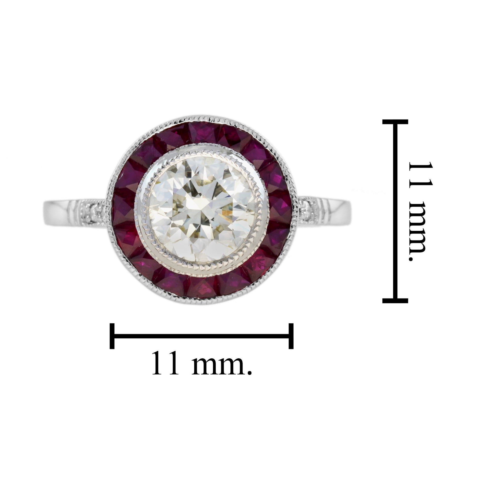 Certified Round Diamond & Red Pink Ruby Halo Set Art Deco Style Platinum Ring