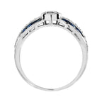 Diamond & Blue Sapphire Art Deco Style 18K White Gold Vintage Style Ring