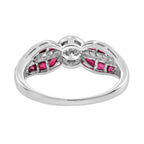 Diamond & Red Ruby Art Deco Inspired Style Solitaire Engagement White Gold Ring