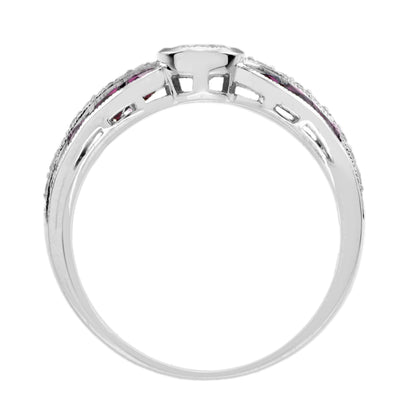 Diamond & Red Ruby Art Deco Inspired Style Solitaire Engagement White Gold Ring