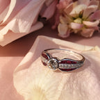 Diamond & Red Ruby Art Deco Inspired Style Solitaire Engagement White Gold Ring