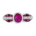 Ruby & Diamond Art Deco Style 14K White Gold Statement Ring