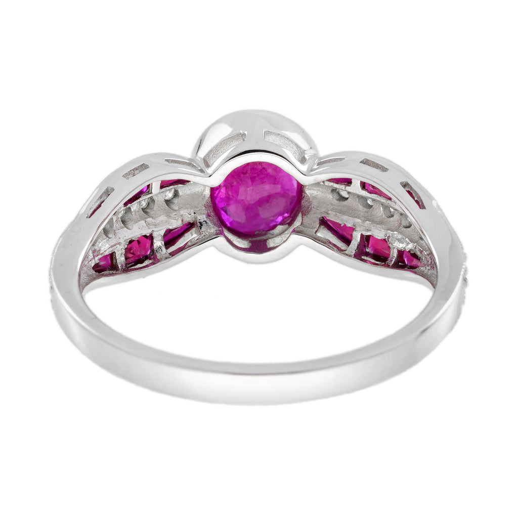 2.02 ctw Art Deco Style Ruby & Diamond 14K White Gold Statement Ring