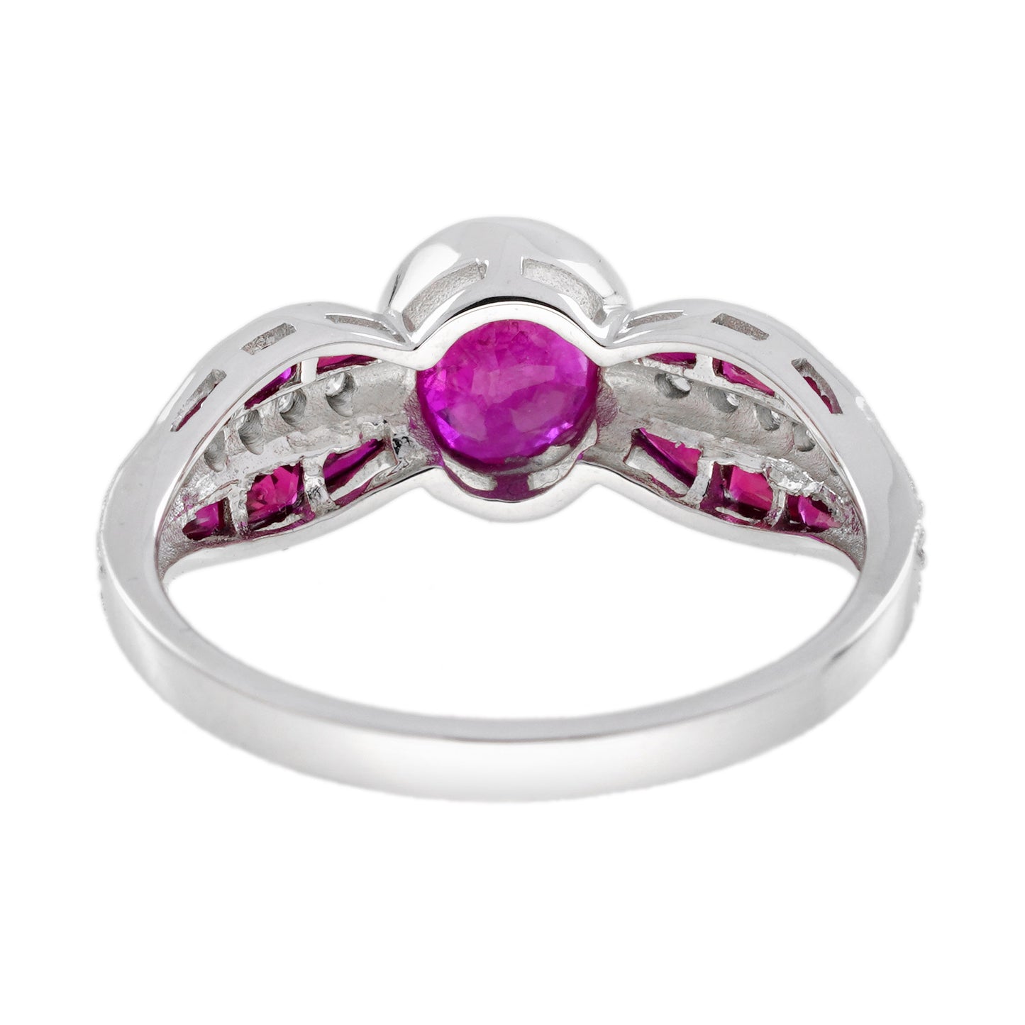 ruby & diamond art deco style 14k white gold statement ring