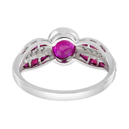 Ruby & Diamond Art Deco Style 14K White Gold Statement Ring