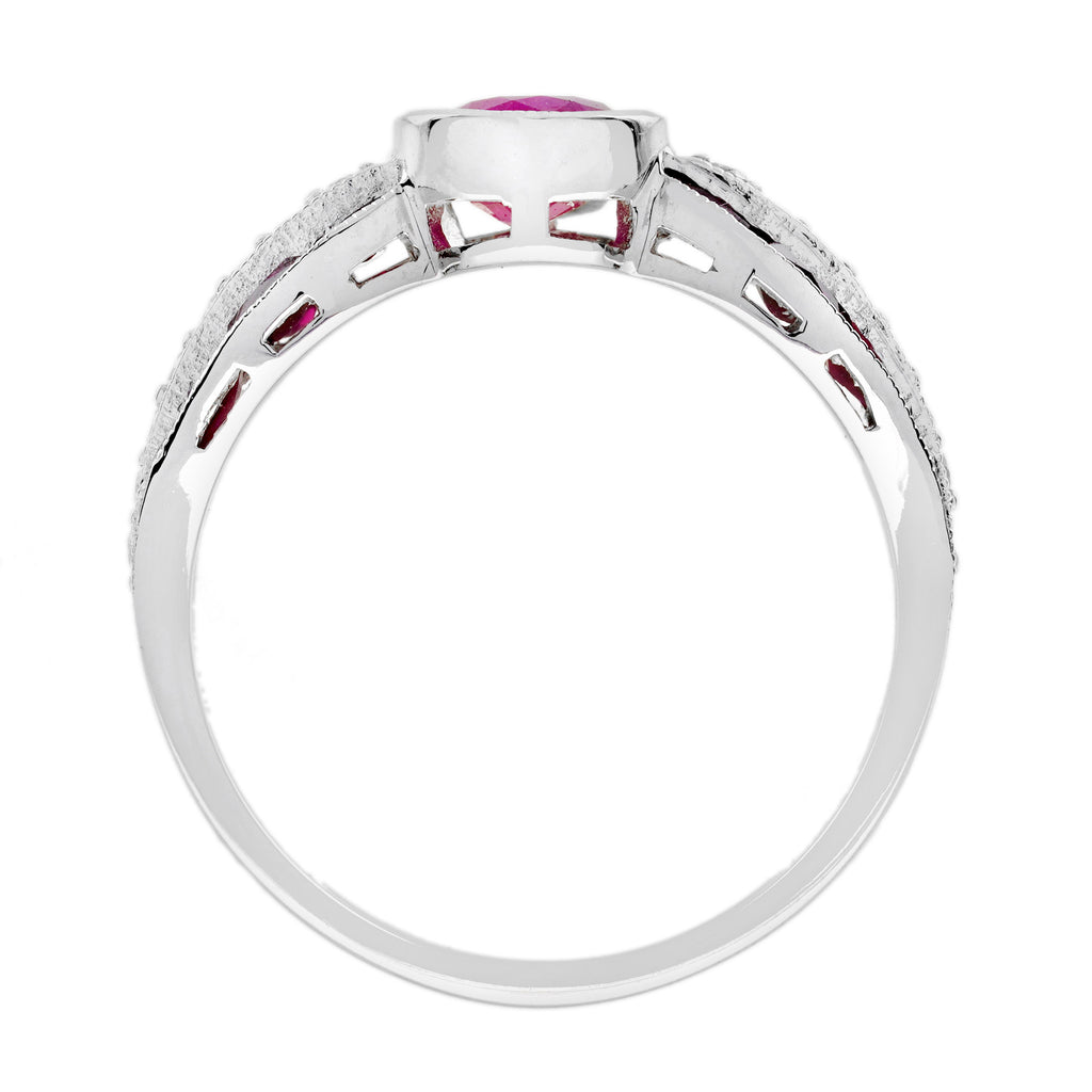 2.02 ctw Art Deco Style Ruby & Diamond 14K White Gold Statement Ring