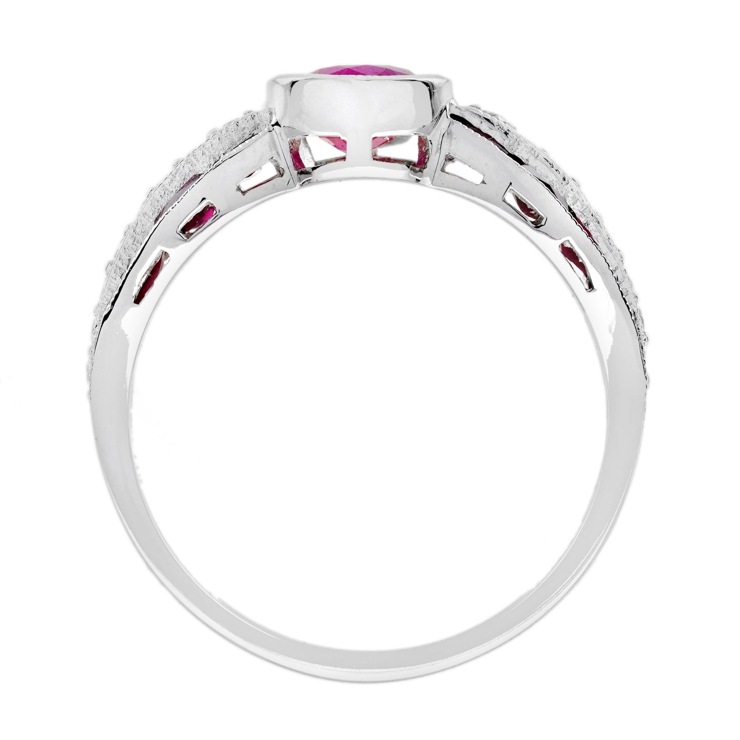 ruby & diamond art deco style 14k white gold statement ring