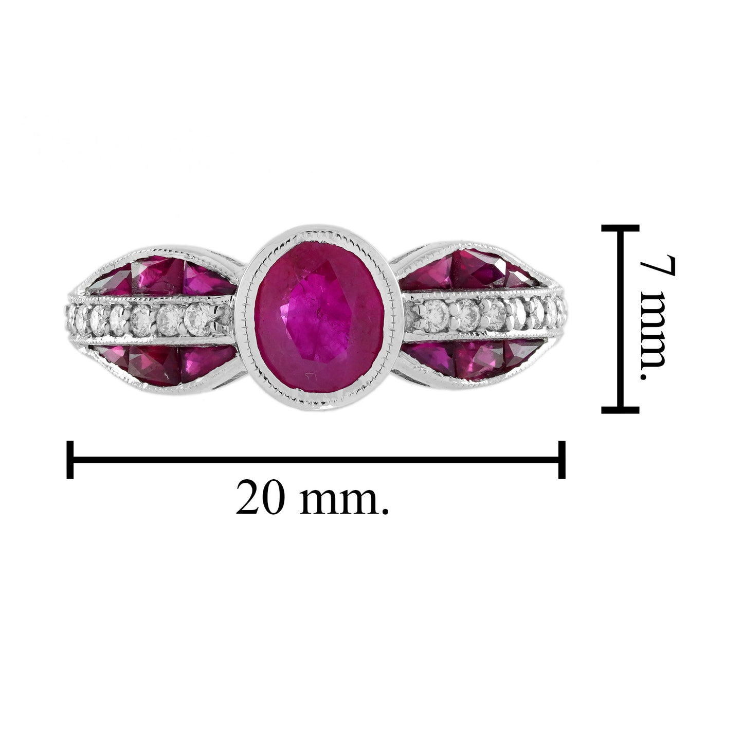ruby & diamond art deco style 14k white gold statement ring