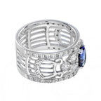 Oval Blue Tanzanite & Diamond Vintage Style Edwardian Wide Band Ring