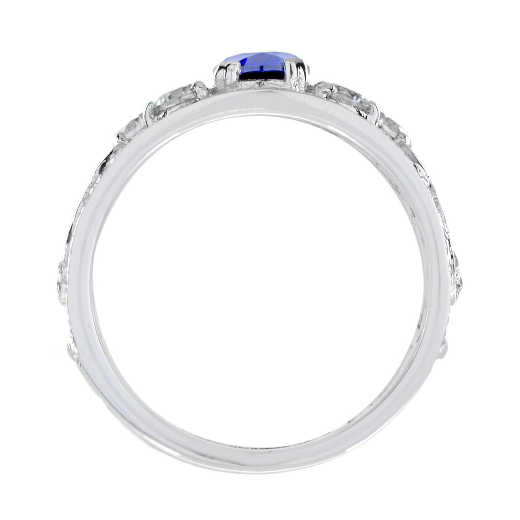 Oval Blue Tanzanite & Diamond Vintage Style Edwardian Wide Band Ring