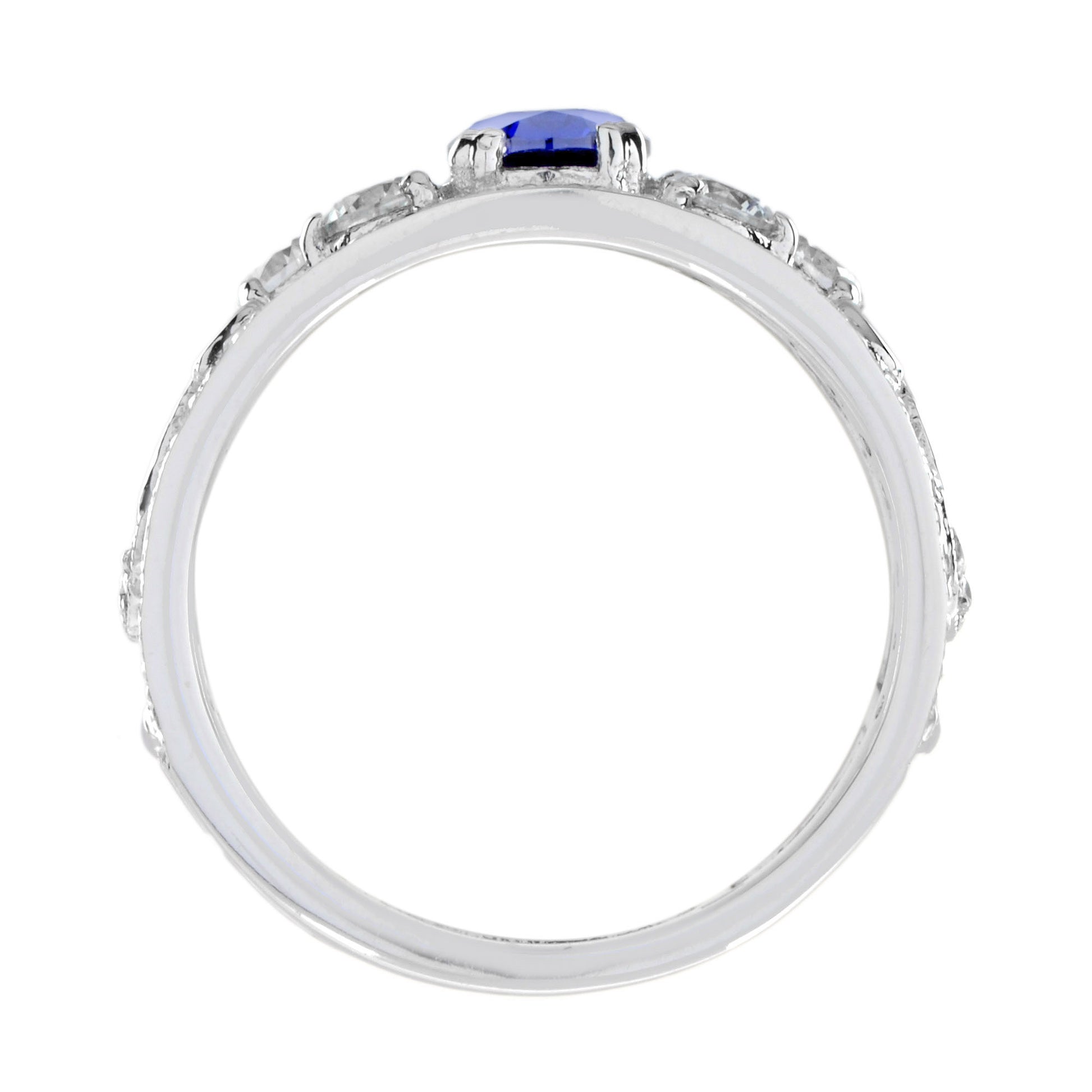 Oval Blue Tanzanite & Diamond Vintage Style Edwardian Wide Band Ring