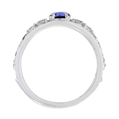 Oval Blue Tanzanite & Diamond Vintage Style Edwardian Wide Band Ring