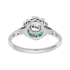 Diamond & Green Emerald Art Deco Style Rose Floral Flower 14K White Gold Ring