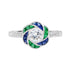 Diamond & Emerald Sapphire Fancy Cut Halo Art Deco Style Rose Flower Ring