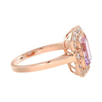 Emerald Cut Pink Sapphire & Diamond Halo Set Engagement 14K Rose Gold Ring