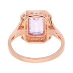 Emerald Cut Pink Sapphire & Diamond Halo Set Engagement 14K Rose Gold Ring