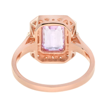 Emerald Cut Pink Sapphire &amp; Diamond Halo Set Engagement 14K Rose Gold Ring
