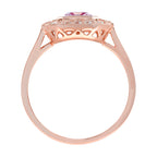 Emerald Cut Pink Sapphire & Diamond Halo Set Engagement 14K Rose Gold Ring