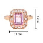 Emerald Cut Pink Sapphire & Diamond Halo Set Engagement 14K Rose Gold Ring
