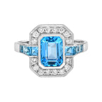 Octagon Swiss Blue Topaz & Diamond Art Deco Style 14K Halo Set White Gold Ring