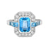 Octagon Swiss Blue Topaz & Diamond Art Deco Style 14K Halo Set White Gold Ring