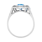 Octagon Swiss Blue Topaz & Diamond Art Deco Style 14K Halo Set White Gold Ring