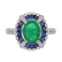 Oval Green Emerald & Sapphire Diamond Art Deco Style Halo 18K White Gold Ring