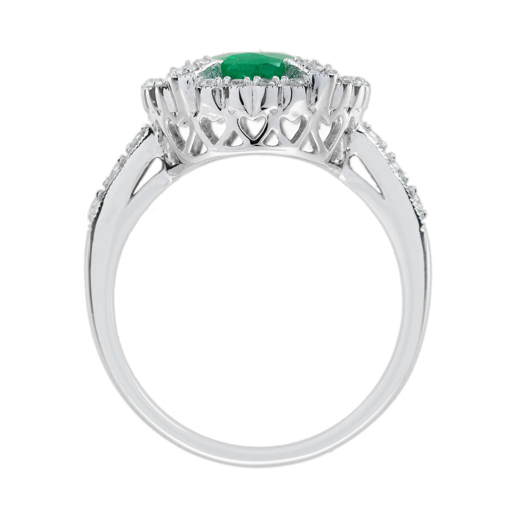 2.80 ctw Art Deco Style Green Emerald, Blue Sapphire & Diamond Halo Ring 18K White Gold