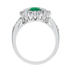 2.80 ctw Art Deco Style Green Emerald, Blue Sapphire & Diamond Halo Ring 18K White Gold