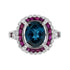 Oval Shape London Blue Topaz Ruby & Diamond Art Deco Style Halo White Gold Ring