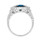 Oval Shape London Blue Topaz Ruby & Diamond Art Deco Style Halo White Gold Ring